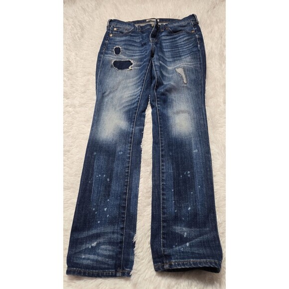Madewell Distressed Stretch Straight Dark Wash Jeans Size 27x30 - Picture 2 of 13